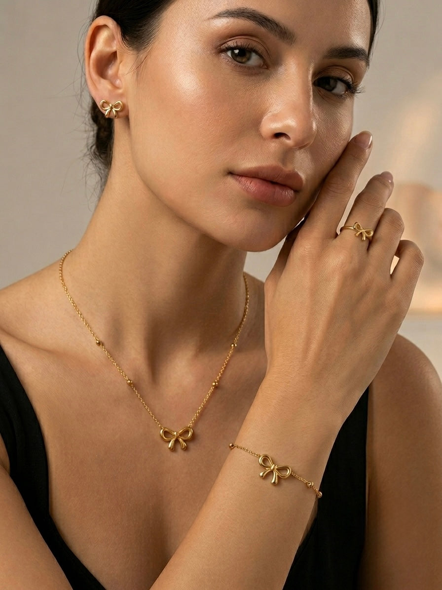 Casual stainless steal bow shape set