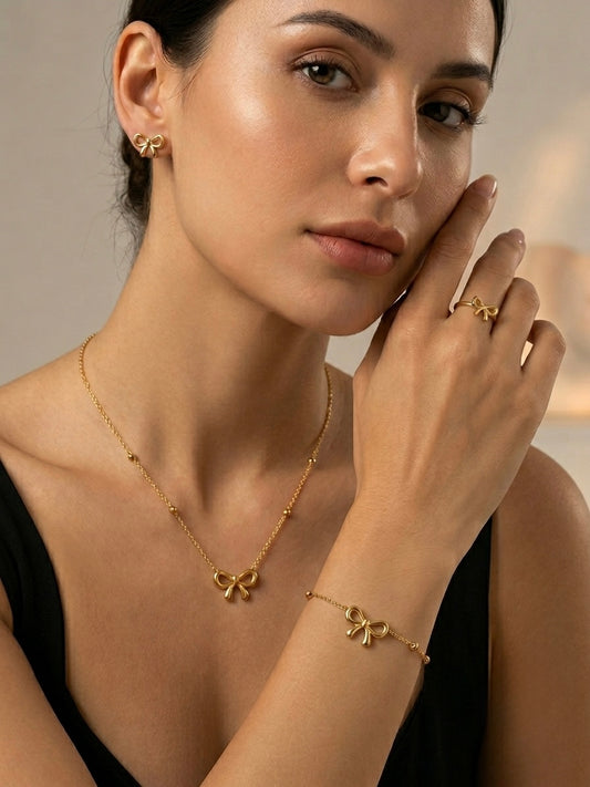 Casual stainless steal bow shape set