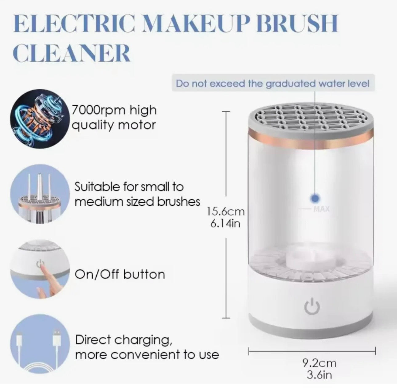 Electric USB Makeup Brush Cleaner & Dryer Kit | Automatic Spin Makeup Brush Washing Machine | Quick Dry Makeup Brush Cleaner | Portable Electric Brush Cleaner for Foundation, Powder & Eyeshadow Brushes | Beauty Tool for Women