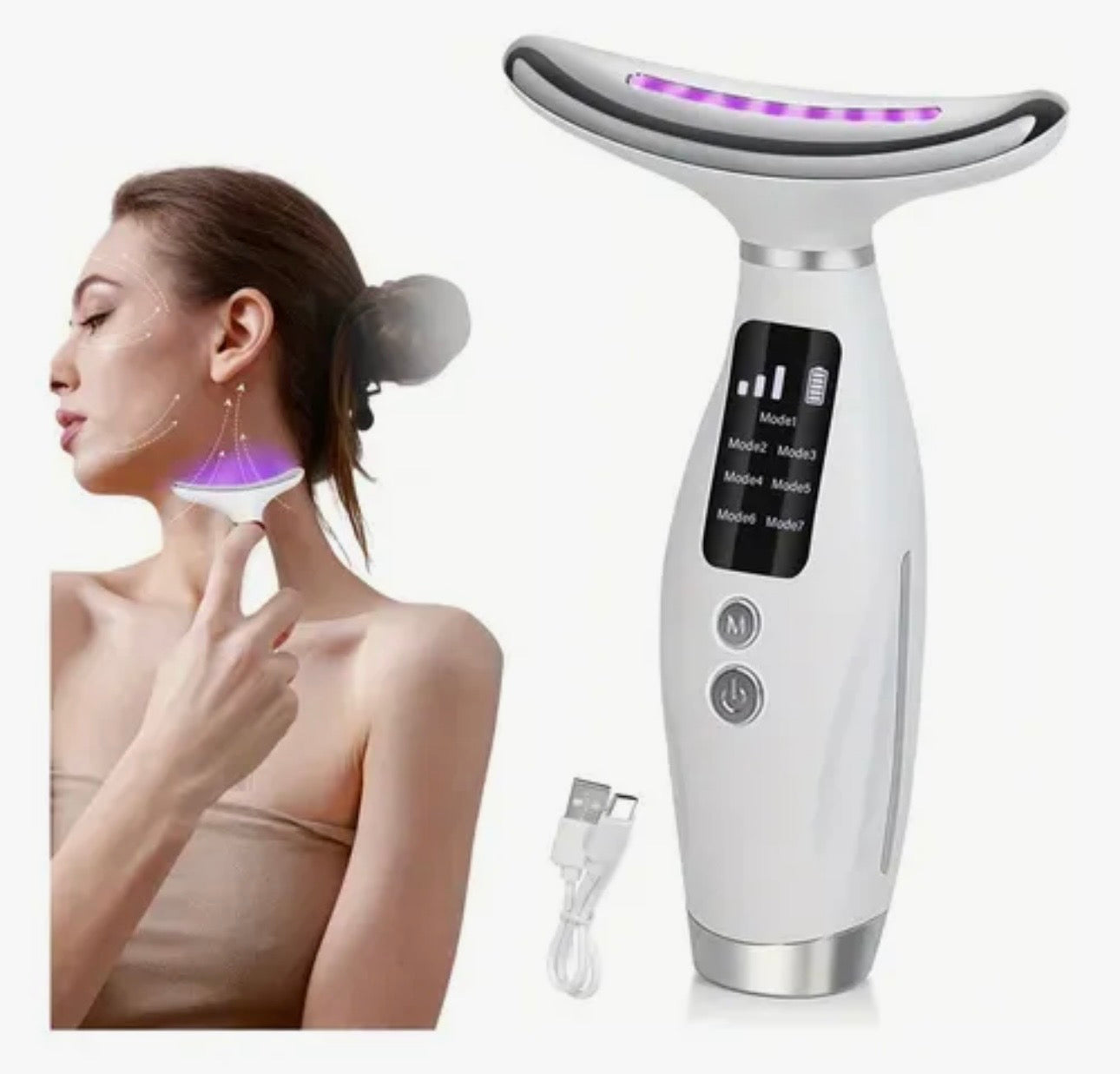 Portable Facial And Neck Massager with USB Charging, Featuring 7 Modes - a Heated Vibrating Massage Device for Women'S Skincare And Beauty.