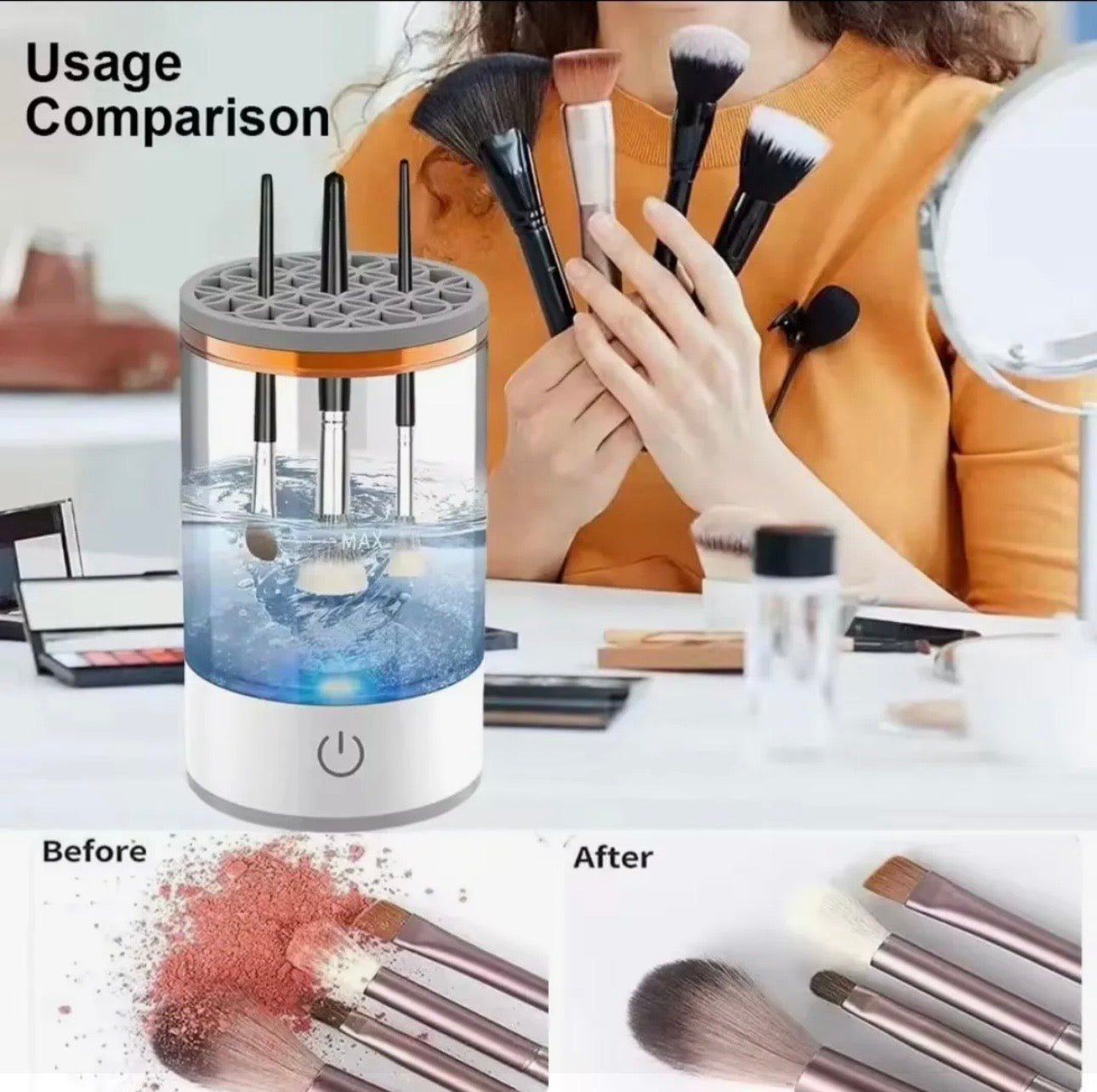 Electric USB Makeup Brush Cleaner & Dryer Kit | Automatic Spin Makeup Brush Washing Machine | Quick Dry Makeup Brush Cleaner | Portable Electric Brush Cleaner for Foundation, Powder & Eyeshadow Brushes | Beauty Tool for Women